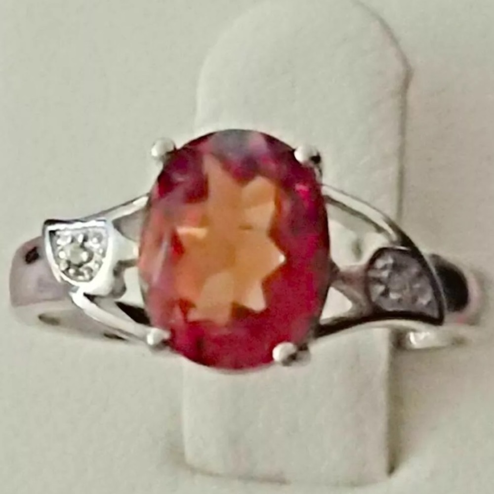 Azonite topaz and diamond ring in silver